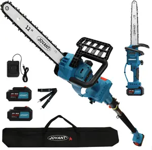 JOVNAT 12 Inch Electric Pole Saws for Tree Trimming, 2-in-1 Cordless Pole Saw 2 x 4.0Ah Battery Powered Pole Chainsaw Lightweight with Shoulder Strap for Thicker Wood Cutting Pruning