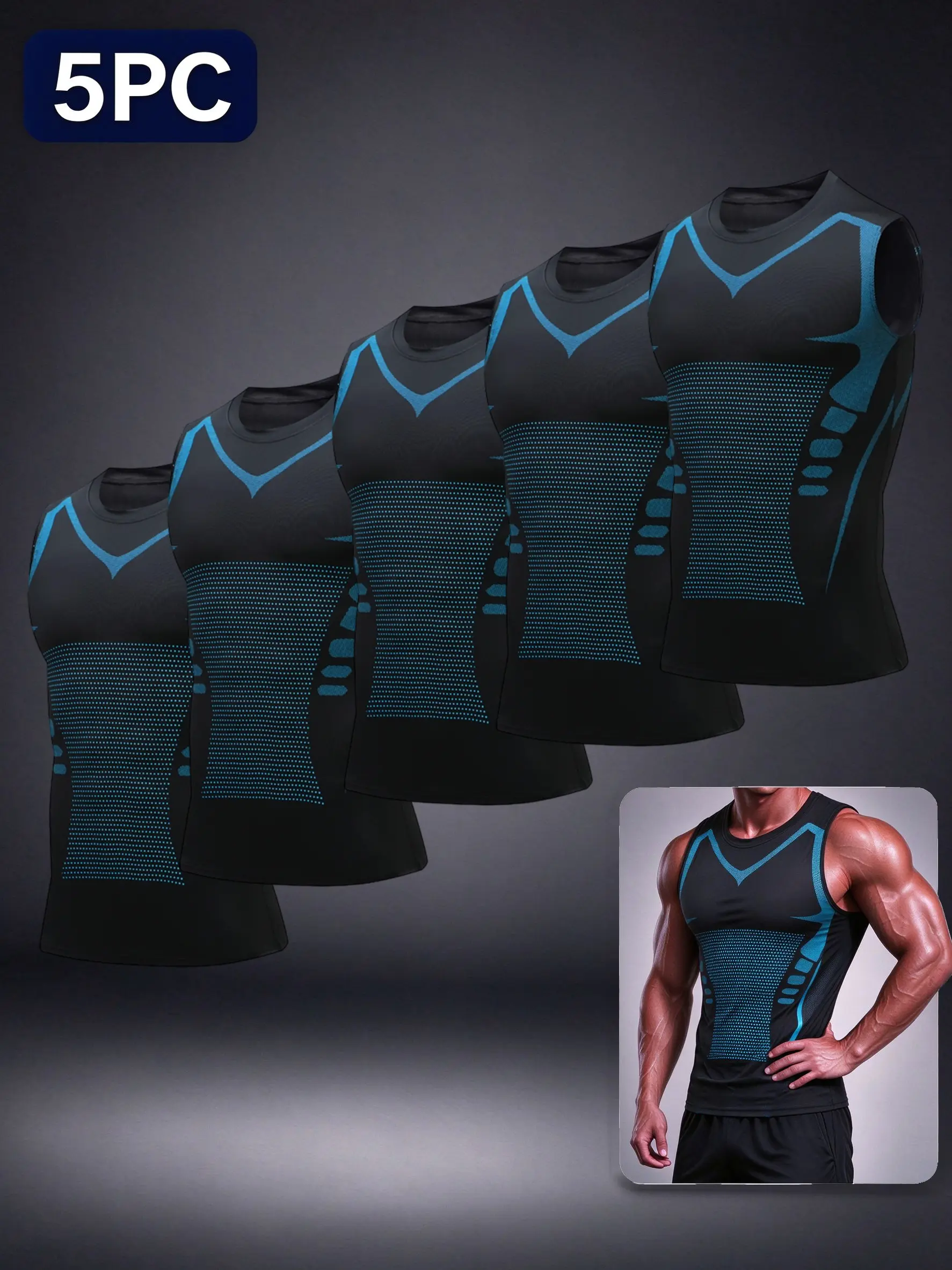 Men's 5-Pack Compression Vests - Sleeveless Compression Tank Tops for Gym, Running Support, Compression Tank Top