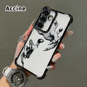 Phone Case Compatible with Samsung Galaxy S23 Ultra S24 Plus S25 S22+ FE Edge Eerie Clawed Hand Four Corners Air Cushion Pattern Anti-drop Cell Electroplated Transparent Silicone Cover