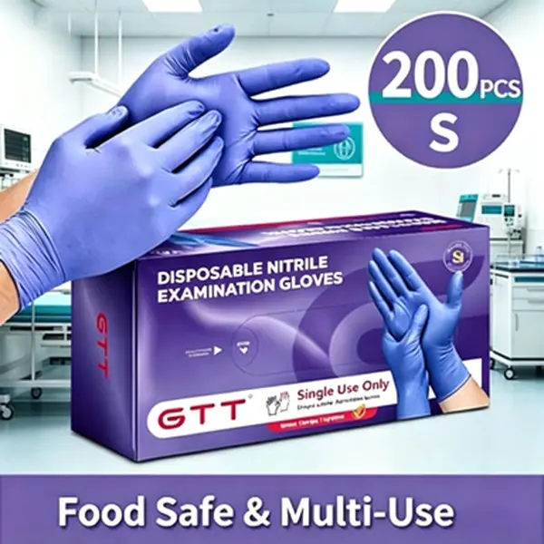 200 Pieces Thick Waterproof Purple Disposable Nitrile Exam Gloves Pack - Latex-Free, Powder-Free, Non-Sterile, Beauty & Home Care Cleaning Gloves in Box for Medical, Cooking Use