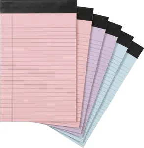 Set of 6 Narrow Ruled 5 x 8-Inch Lined Writing Note Pads, Each with 50 Sheets, in Multicolor - Stationary - Office Work - School Work - Perfect Gift