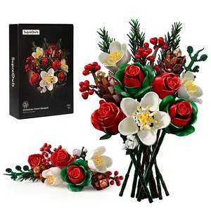 Artificial Rose And Lily Bouquet Decoration DIY Building Block Bouquet Toy Set for Girls Perfect Birthday & Mother's Day Gift Creative Fun Activity
