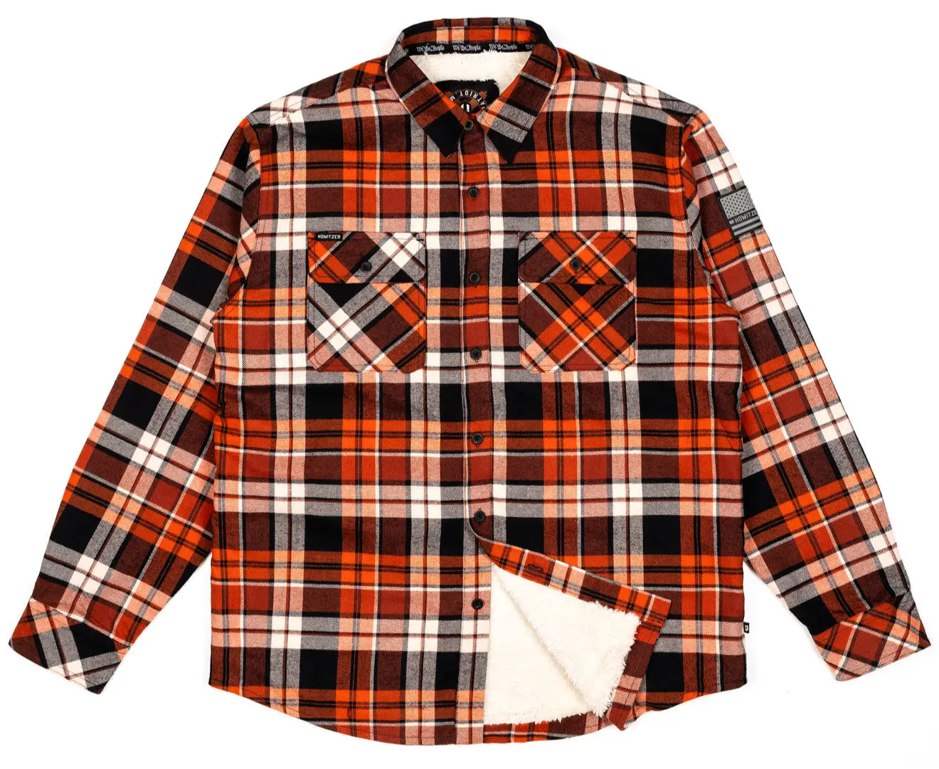 Howitzer Men's Heavyweight Plaid Stripe Flannel Jacket - Casual Sherpa-Lined Button-Up Top with PU Patch, Pockets, Fabric, Shirt