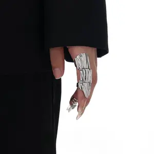 Mechanical Armor Knuckle Ring, Textured Silver Adjustable Joint Ring for Cyberpunk & Gothic Fashion