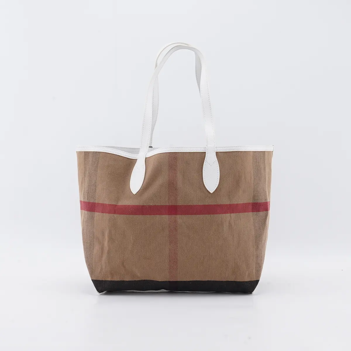 Pre-owned BURBERRY Canvas and cowhide patchwork Tote Bags Plaid White Canvas Leather Tote Bag Bgp223614