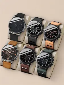 Men's Quartz Watch Set with Roman Numerals Calendar, PU Leather Strap, Analog Dial, Casual Style, Perfect Gift for Men，No box