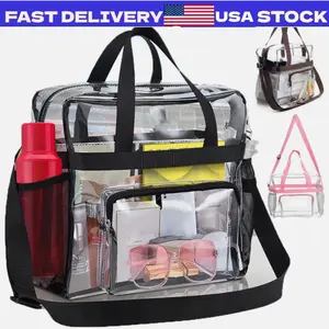 Clear PVC Tote Pack Bag Women Transparent Handbag Zip Purse Stadium Security