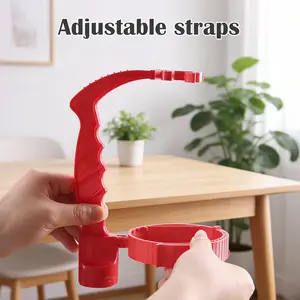 1 Count Water Bottle Handle, Red Reusable Drink Bottle Holder with Can Design, Adjustable & Anti‑Slip, Suitable for Kitchen and Outdoor Use, Foldable for Travel, Fits Slim & Standard Cans