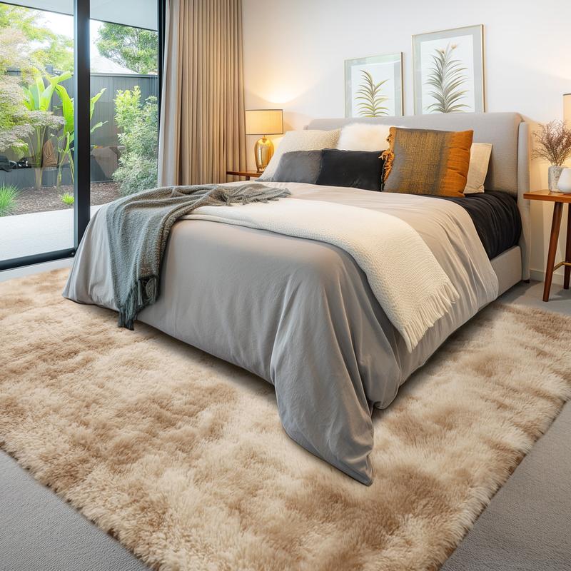 Large Size Shaggy Rugs, Big Plush Area Rug, Non-slip Soft Fluffy Carpet Mats for Livingroom Bedroom Nursery Home Decor Tie-dye Khaki