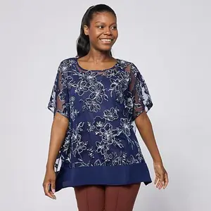 Nina Leonard Kimono Knit Floral Top with Tank 2-piece Set
