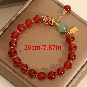 Chinese Lucky Bracelet - Red Agate Beads for Good Fortune &, Chinese New Year Good Luck Charm Gift, Daily Wear for all-Season Success, Traditional Chinese Accessory for Girlfriend, Wife, (Year-Round)