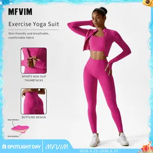 MFVIM Women's Solid Criss Cross Crop Tank Top High Waist Leggings & Zip Up Crop Jacket Tracksuits Set for Yoga Gym Workout Running Athletic Wear Comfortable Outfits with Skin-Friendly Fabric and Non-Slip Thumbtacks Sports Outwear Sleeveless Sweatsuits Spr
