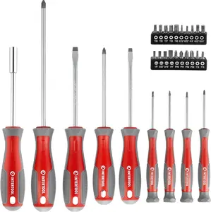 INTERTOOL Screwdriver & Precision Driver Tool Set with Magnetic Tips and Bits - Phillips, Flat Head, Torx, Hex - Cr-V Steel with Cushion Grip Handles VT08-3329