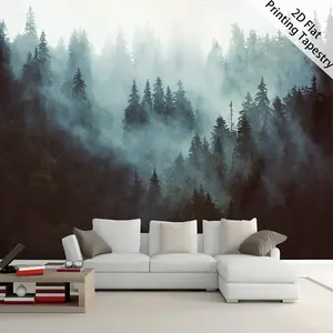 Misty Forest Tapestry Fog Woodland Backdrop Nature Theme Wall Hanging Photography Background Aesthetic Decor for Living Room Bedroom Indoor Outdoor Home Decoration