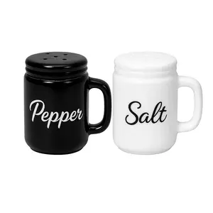 Home Collection Mason Jar Salt and Pepper Shaker Set Black White