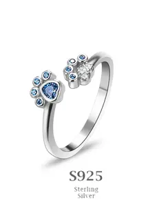 S925 Sterling Silver Ring, Cat Paw Design Open Ring Adjustable Rings for Women & Men, Trendy All-match & Exquisite Jewelry for Birthday Gift, with Box