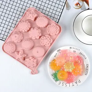 12pcs Flower Series Cake Molds, Food Grade Silicone, Shaped Silicone, Mousse Dessert Jelly Baking Mold, High Temperature Resistant, Home & Bakery Use
