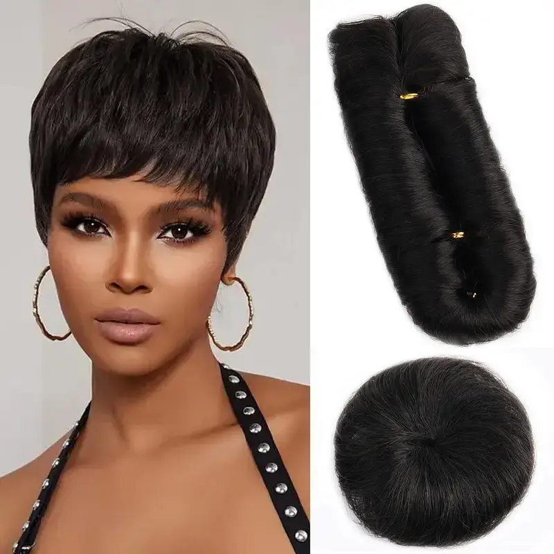 Real Human Hair Weave Bundles for Women, 27 Pieces Short Curly Extensions with Top Closure, 3-5 Inch Ombre 1B/99J/30 Color, Includes 1 Shower Cap, 27 Pieces Hair Weaves Extensions, Complete Set, Short Curly Hair