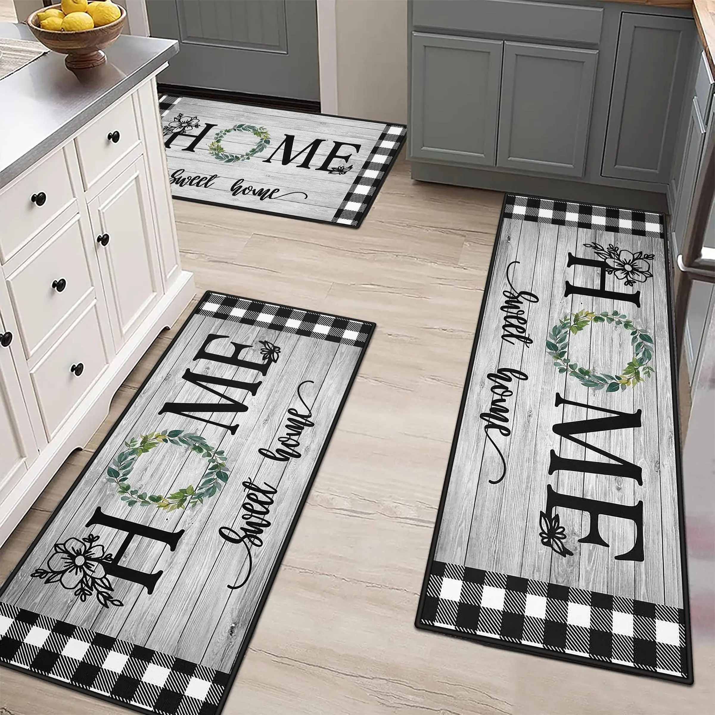 Wood Grain Kitchen Rug Set, 3 Counts/set Non-slip Kitchen Floor Mat, Washable Kitchen Area Rug, Floor Mat for Kitchen, Laundry Room and Hallway, Kitch