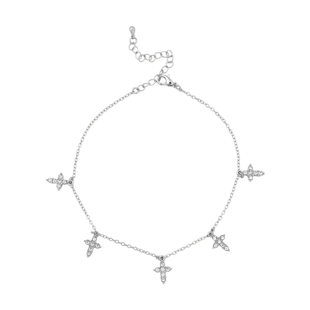 Arria Premium White Gold Tone Gemstone Cross Chain Anklet Arria Premium White Gold Tone Gemstone Cross Chain Anklet