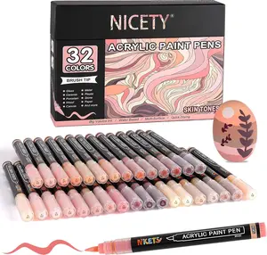 NICETY 32-Color Water-Based Acrylic Paint Markers, Brush-Tip Writing Tools for Rock, Stone, Wood Office Stationery & Supplies