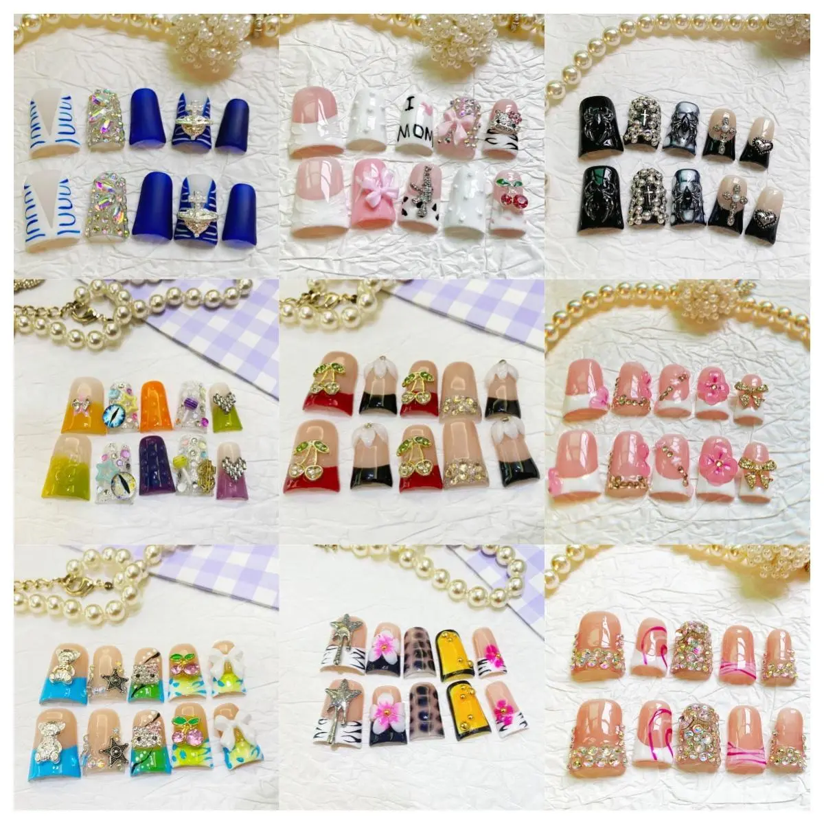 SOLO | DUCK Nails collection High-end nail stickers, 10 pieces of duckbill-shaped glossy style, 0.7 inches in size,European Glitter Diamond Fake Nails,Handmade Open InLive Crystal Nails Bling Rhinestone Decoration Sticky Tabs