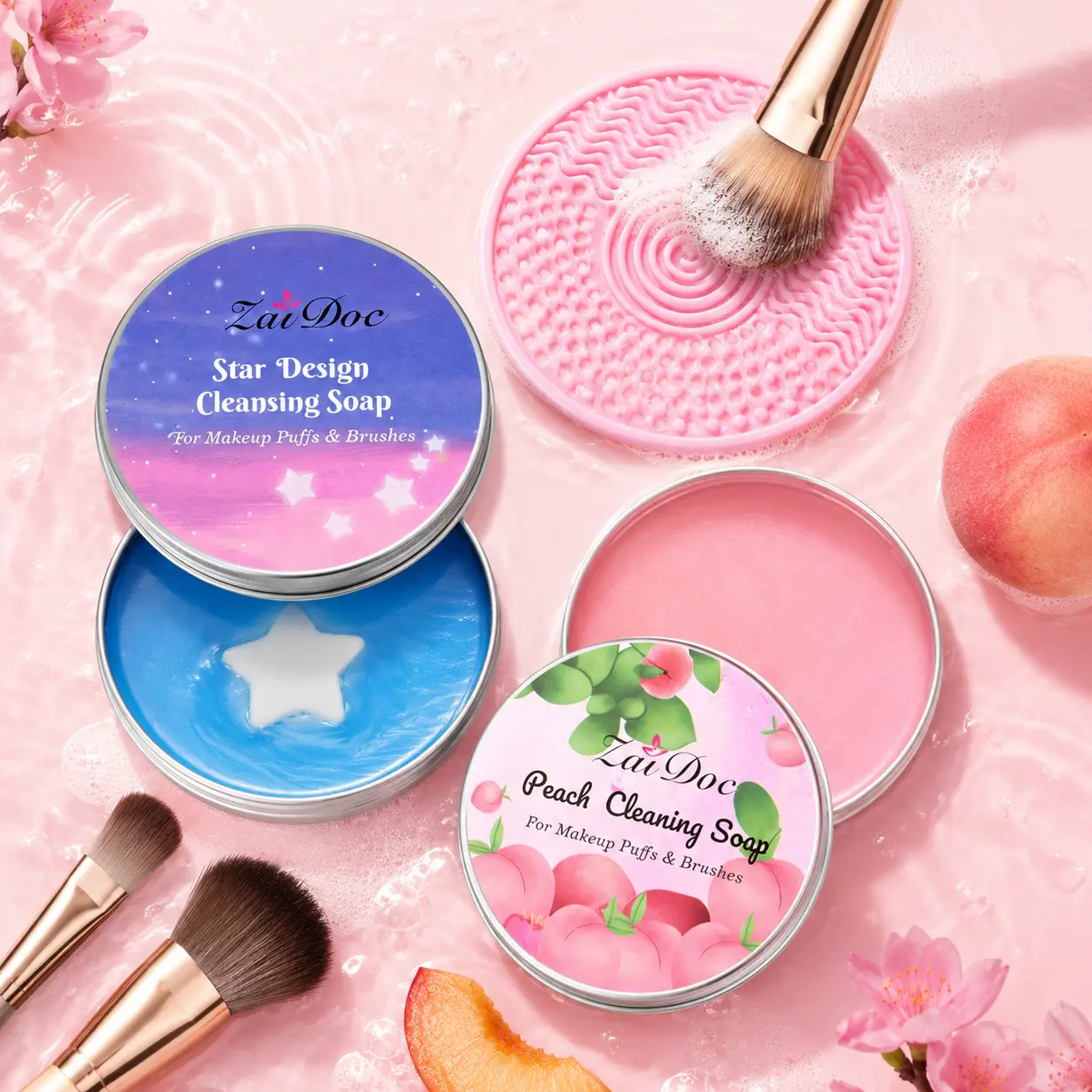 ZaiDoc Star Cleansing Soap for Makeup Brushes & Puffs - Peach Scented Deep Cleaning with Free Silicone Mat - Ideal for Makeup Artists #MakeupTools