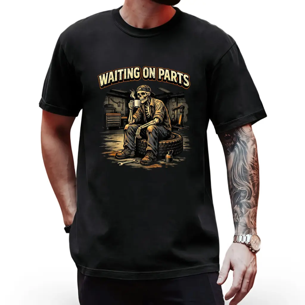 Automotive Mechanic Men T-Shirt for Auto Repair Waiting on Parts Car Technician Apparel Cotton Day