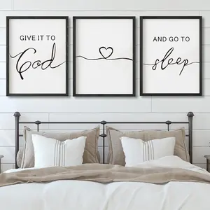 3-Piece Set with Frame Farmhouse Style "Leave It to God and Then Go to Sleep" Sign 11x14inch Bedside Wall Decoration Bedroom Wooden Sign ( 11x14inch )