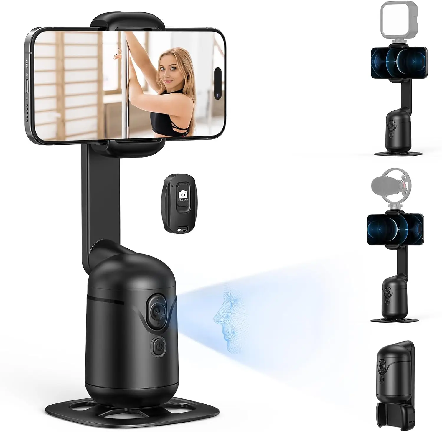 CAMOLO Auto Face Tracking Tripod 360 Rotation with Remote, No App, Auto Tracking Phone Holder Moving Tripod for Vlog, Shooting Video, Tiktok Game Camera Stabilizer