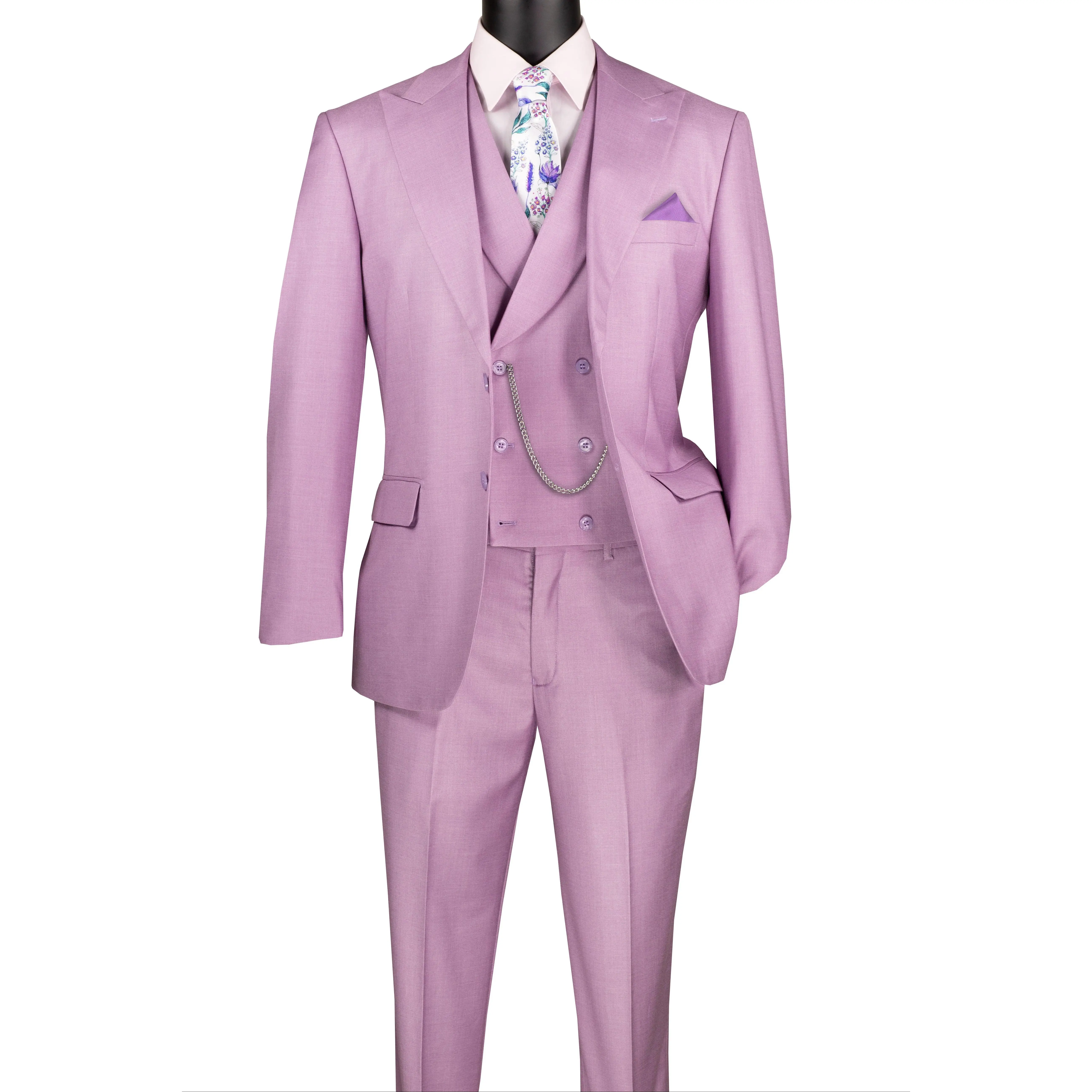 Men’s Modern Fit 3 Piece Textured Weave Suit with Vest - Lavender