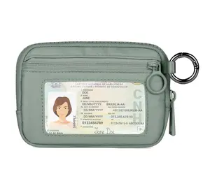 Iris Wallet Zip Card Case with ID Window Coin Purse for Women Mini Portable Keychain Wallet Olive Green