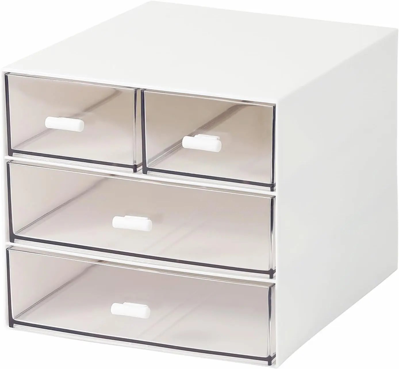 Makeup Organizer with 4 Drawers, Desk Organizer, Cosmetics Storage Box for nail polish, Lipstick, Brushes, Jewelry, Skincare, Bathroom Organization Boxes - White