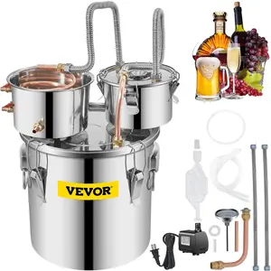 VEVOR Water Wine Distiller Stainless Steel, TikTokShopBlackFriday, Copper Tube With Circulating Pump, Home Brewing Kit Build-in Thermometer for DIY Whisky Wine Brandy Oil Utensils