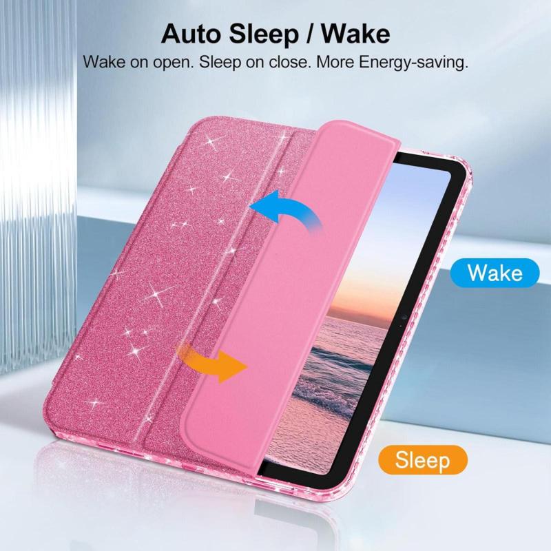 iPad Case for 10.9 Inch 10th 11th Gen Tablet Crystal Clear Protection Casing with Shiny Sparkle Glitter Smooth Finish Pencil Holder Auto Wake Sleep Cover