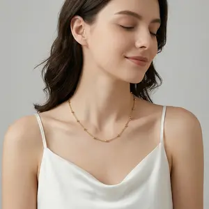 14K Gold-Plated Five Layer Plated Satellite Ball Chain Dainty Beaded Station Necklace Minimalist Everyday Style Perfect for Layering Jewelry