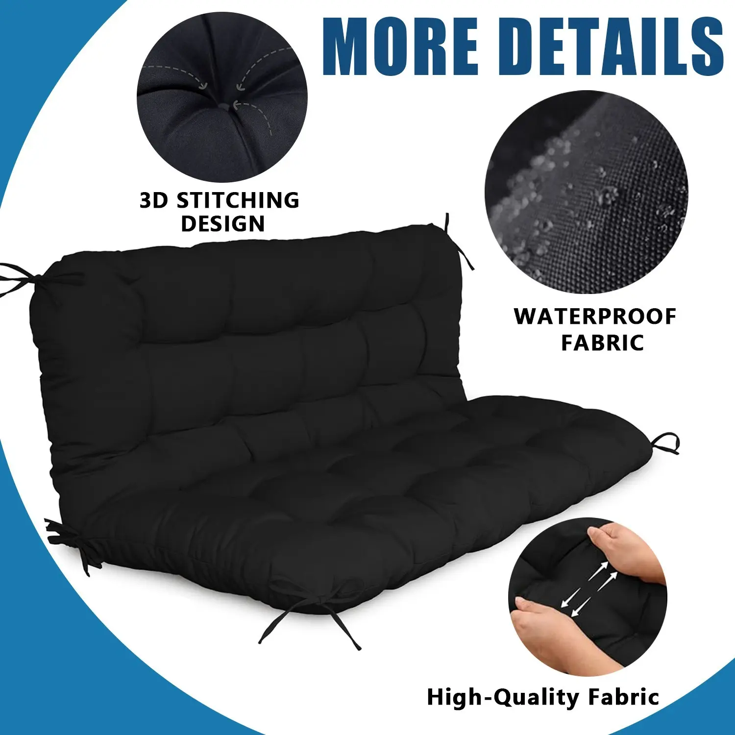Outdoor furniture with backrest, waterproof bench pad, for backyard and garden (60in-40in-5in)