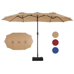15ft Large Patio Umbrella with Base Included, Rectangle Table Umbrella Outdoor Patio, Outside Umbrellas for Deck, Market, Backyard, Khaki