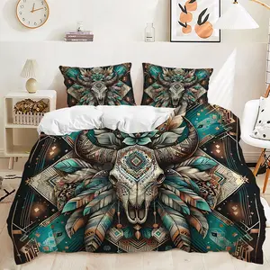 2/3Pcs Stunning Tribal Art Decorative Duvet Cover Set, Geometric and Floral Print Bedding Set, Ideal for Exotic Bedroom Decor, Soft and Comfortable Fabric, Perfect for a Unique Home Aesthetic!Includes 1 or 2 Pillowcase - No filling/Zipper Closure