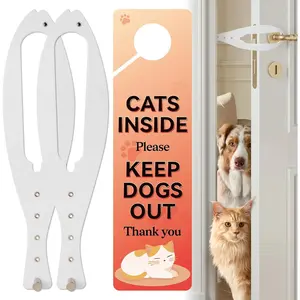 Cat Door Latch, 2 Pcs Cat Door Stopper Pet Door Latch to Keep Dog Out of Litter Box and Food, Door Prop for Cat with 5 Adjustable Size Strap 2.5-6" Wide, No Measuring, Easy to Install, White