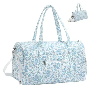 HONITTY Gym Bag for Women Cute Quilted Duffle Bag with Zipper Pocket Floral Design Travel Weekend Dance Bag Organizer