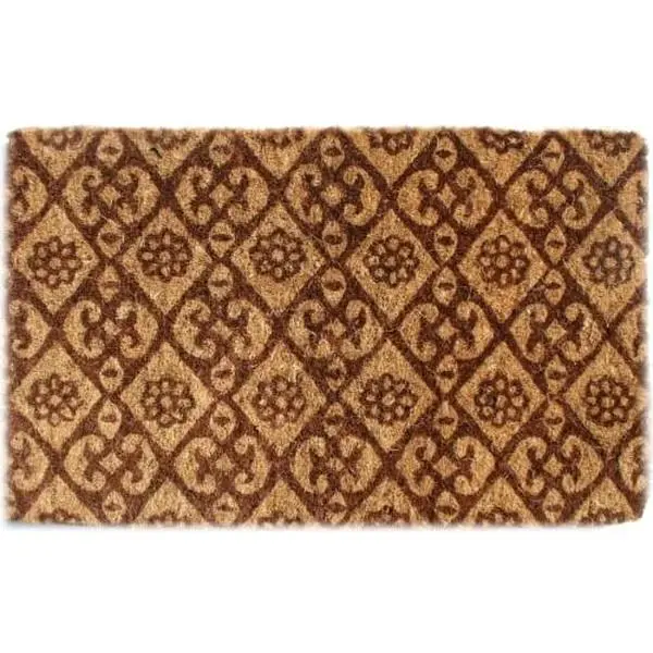 212 MAIN Hand Tufted Traditional Coconut Fiber Doormat, 720TCM, Brown Floral Print Imports Decor