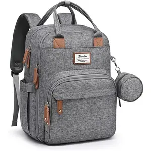Diaper Bag Backpack-Multifunction Travel Baby Diaper Bag with Changing Pad, Insulated Bottle Holders & Pacifier Case, Large Capacity, Waterproof, Gray