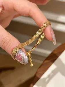 Shiny Wide Braided Bracelet, Unisex Fashion Hip Hop Accessory, Retro Luxury High-End Jewelry, Silver Color Band Bracelet