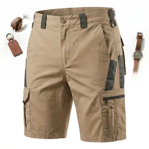 Men's Khaki Ripstop Tactical Cargo Shorts, Durable Reinforced Multi-Pocket Work Shorts Suitable for Outdoor Hiking, Camping, Work Construction and Daily Utility EDC Carry