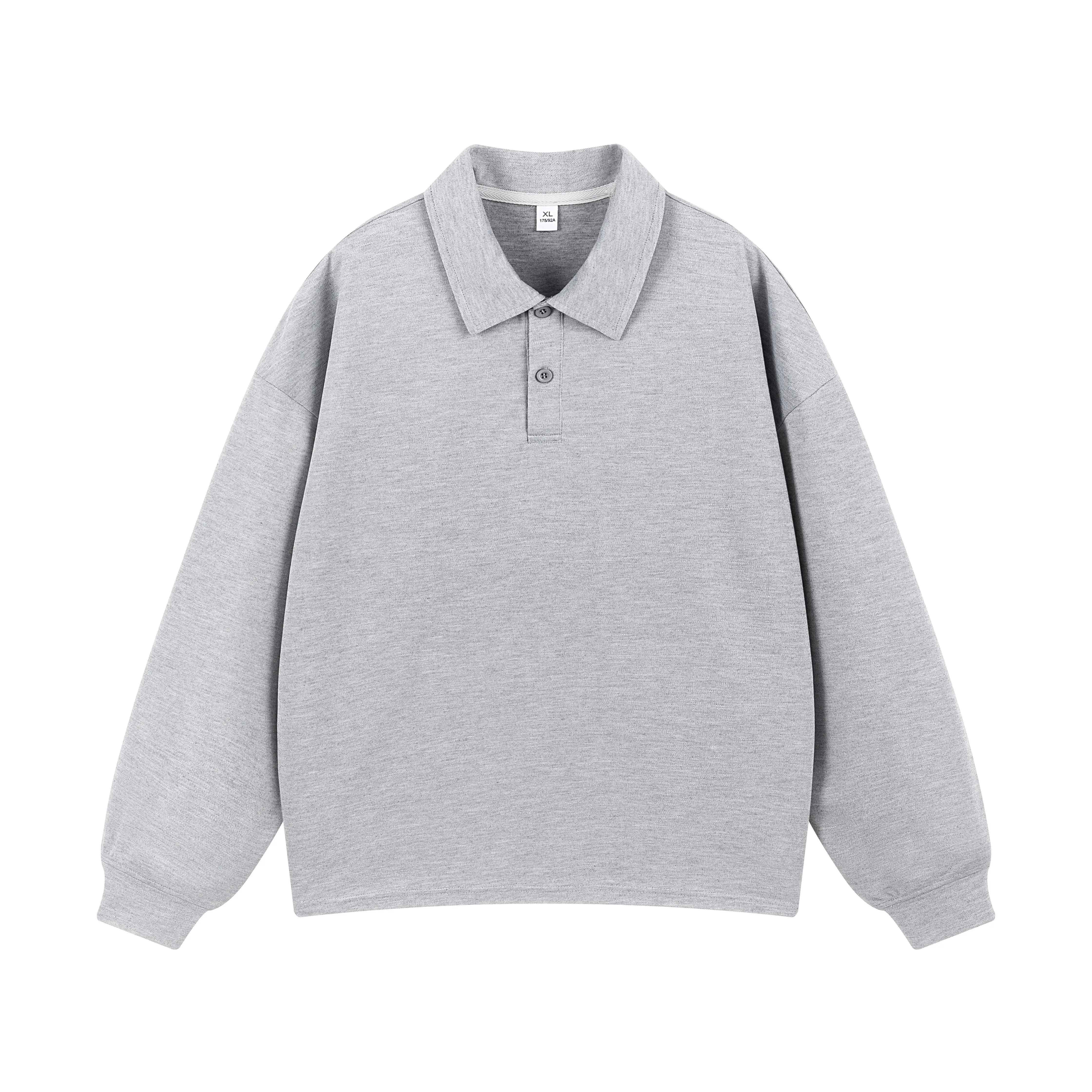 2026 New Gray Turn-down Collar Polo Shirt Men Loose Fit Casual Long Sleeve Top for Comfort and Style
