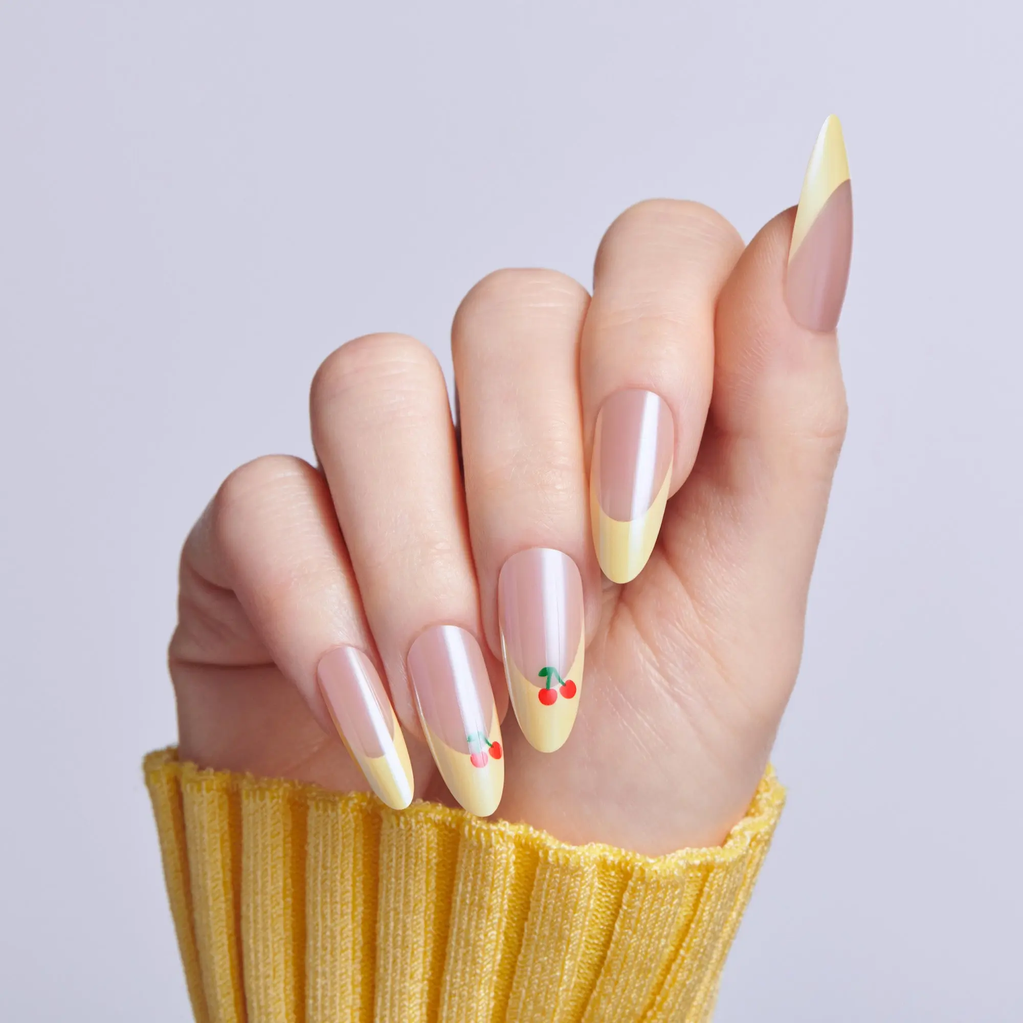 Kiss Core Design Press On Fake Glue Nails - Post Summer | French Design, Yellow, Long, Almond