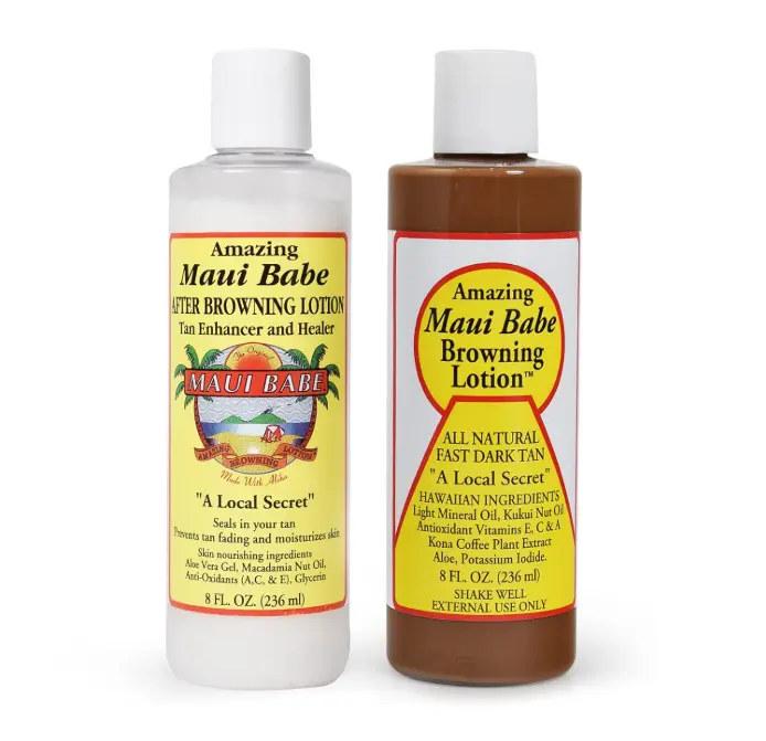 Maui Babe Before And After Browning Lotion, [2-Pack]- Before And After Sun Tan, Made In USA, 8 Ounces