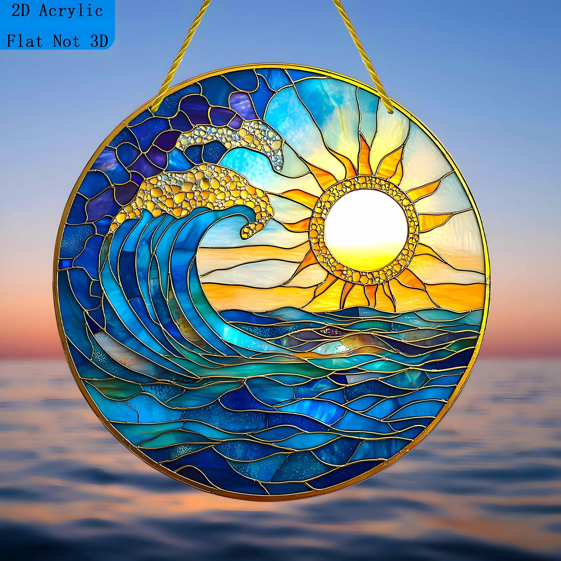 Ocean Sunrise Pattern Acrylic Sun Catcher, Ocean Inspired, Window Or Wall Hanging Ornament, Garden Decoration for Home Garden, Housewarming Gift for Her, Him, Birthday, Valentine’s Day Or Mom, Wall Mounted Decor