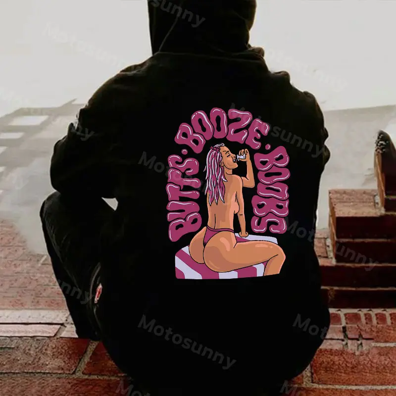BUTTS BOOZE BOOBS Sexy Beauty Casual Black Print Hoodie